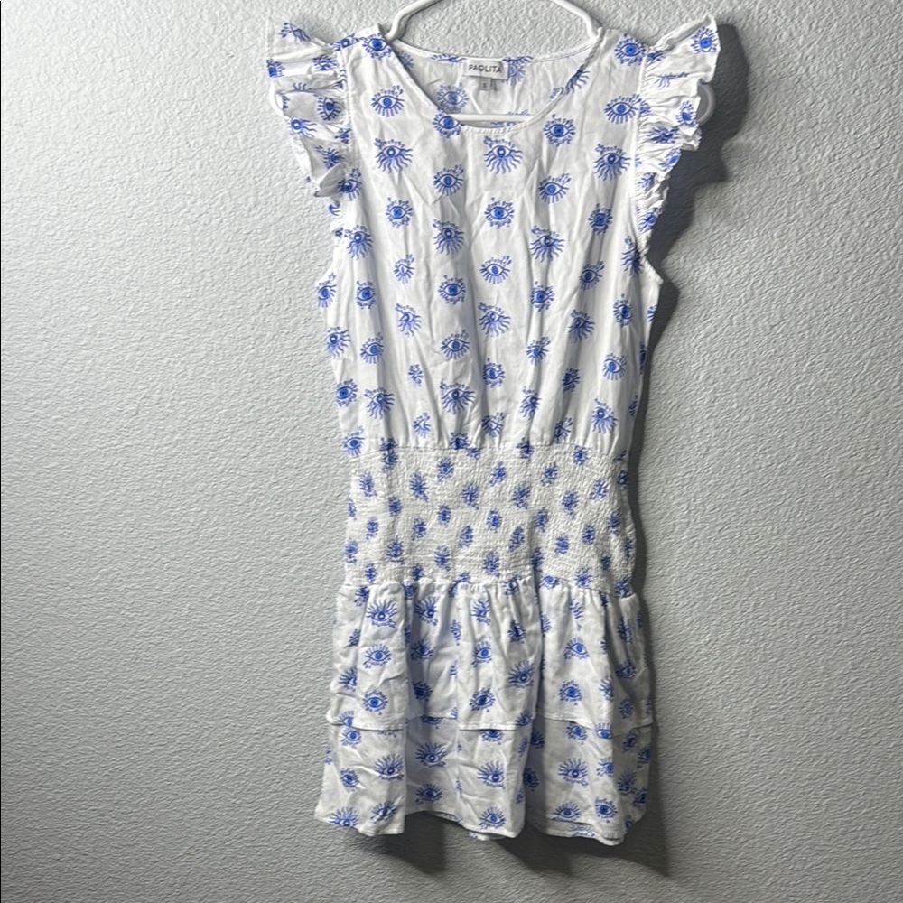 Paolita White and Blue Eye Pattern Top